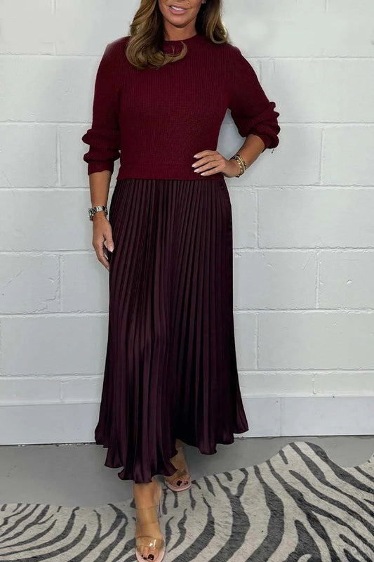 Long SleeveJumper &Pleated Bottom Dress